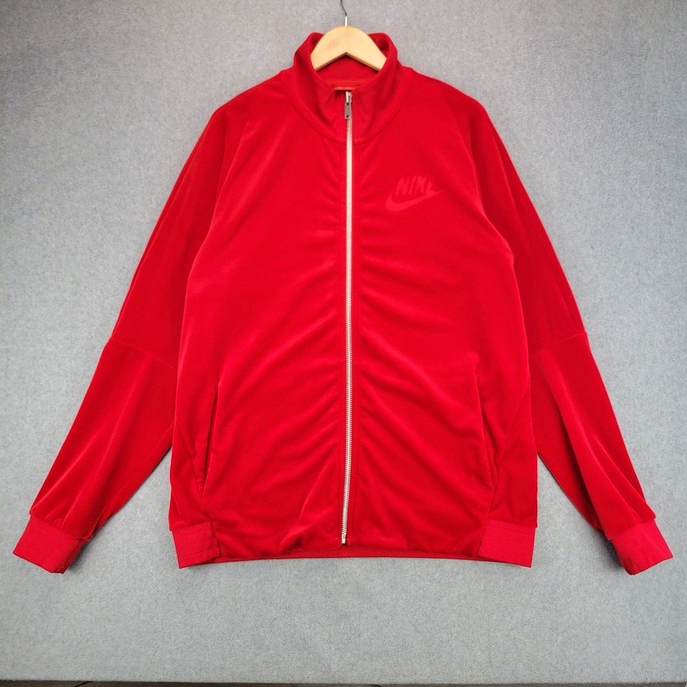 Nike Track Jacket Mens Large Red Velour Full Zip AH3386-687 Retro